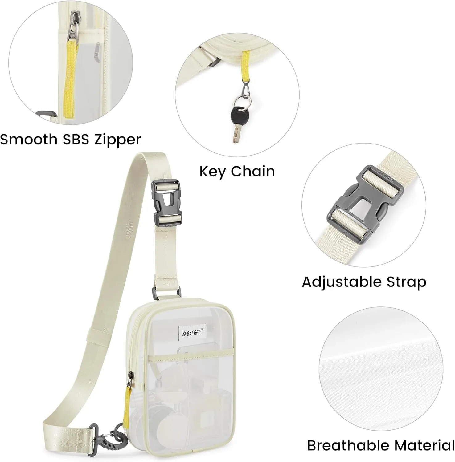 G4Free Clear Fanny pack, Mesh Sling bag Transparent Bag With Adjustable Strap Purse For Travel Festivals Sports Party