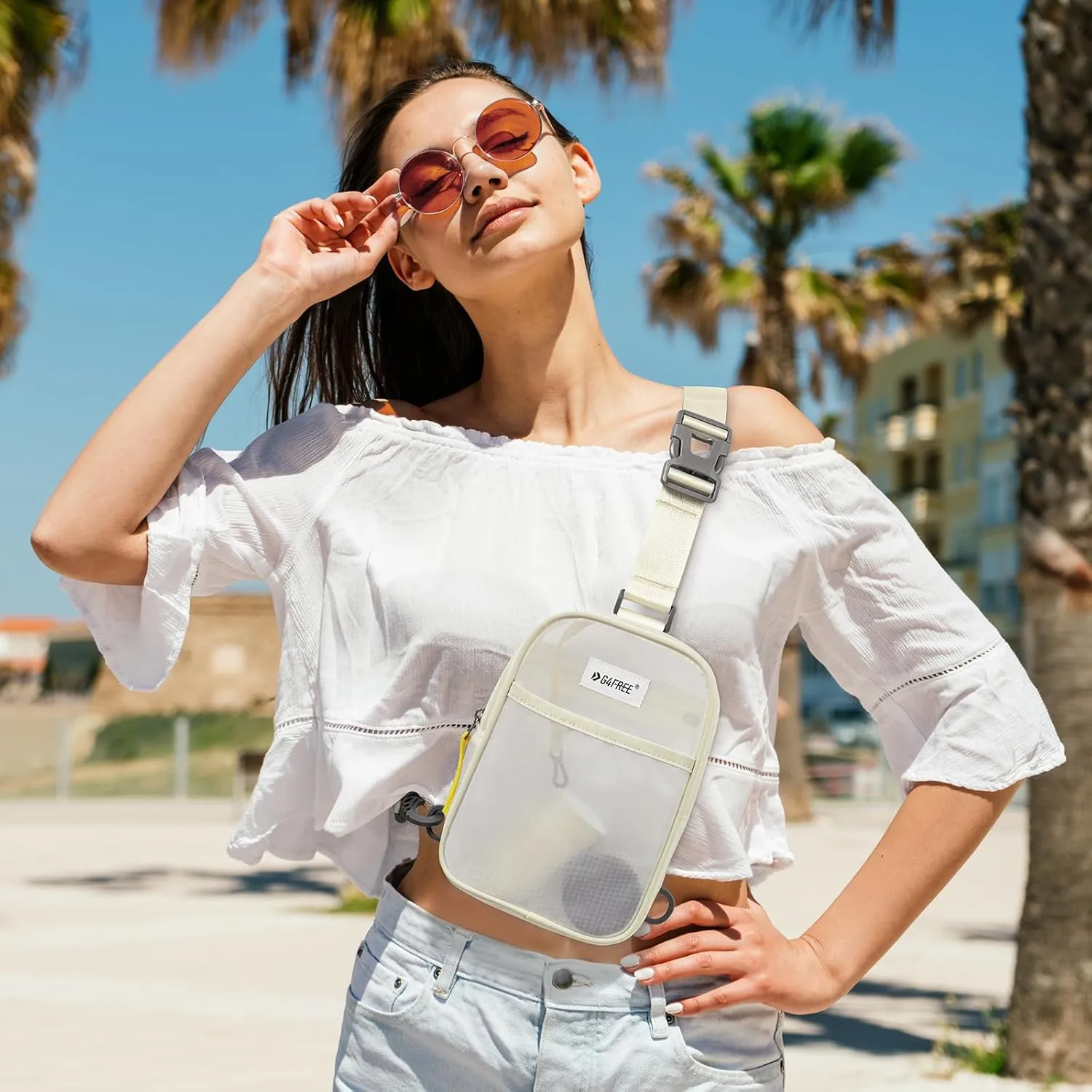 G4Free Clear Fanny pack, Mesh Sling bag Transparent Bag With Adjustable Strap Purse For Travel Festivals Sports Party