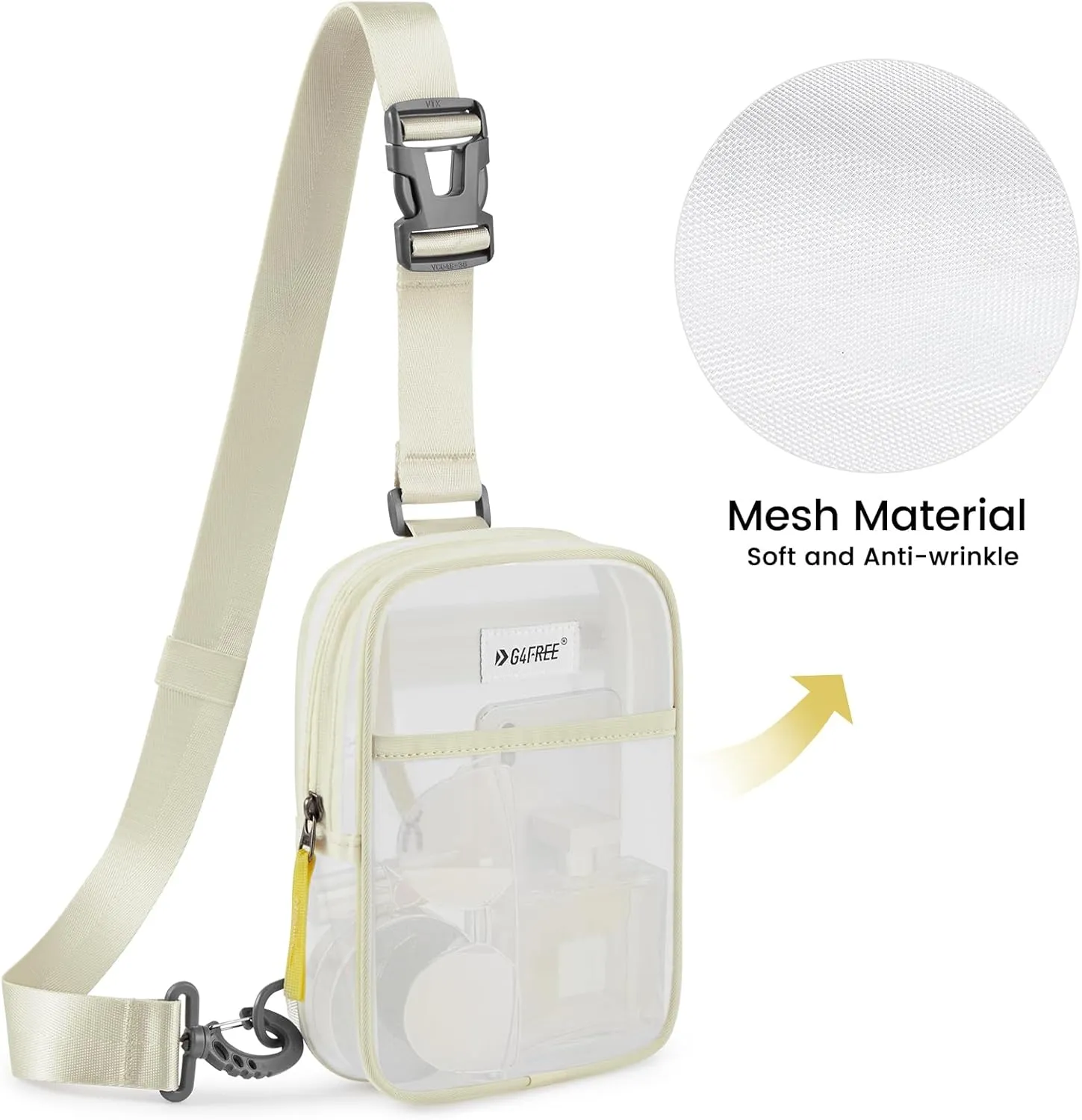 G4Free Clear Fanny pack, Mesh Sling bag Transparent Bag With Adjustable Strap Purse For Travel Festivals Sports Party