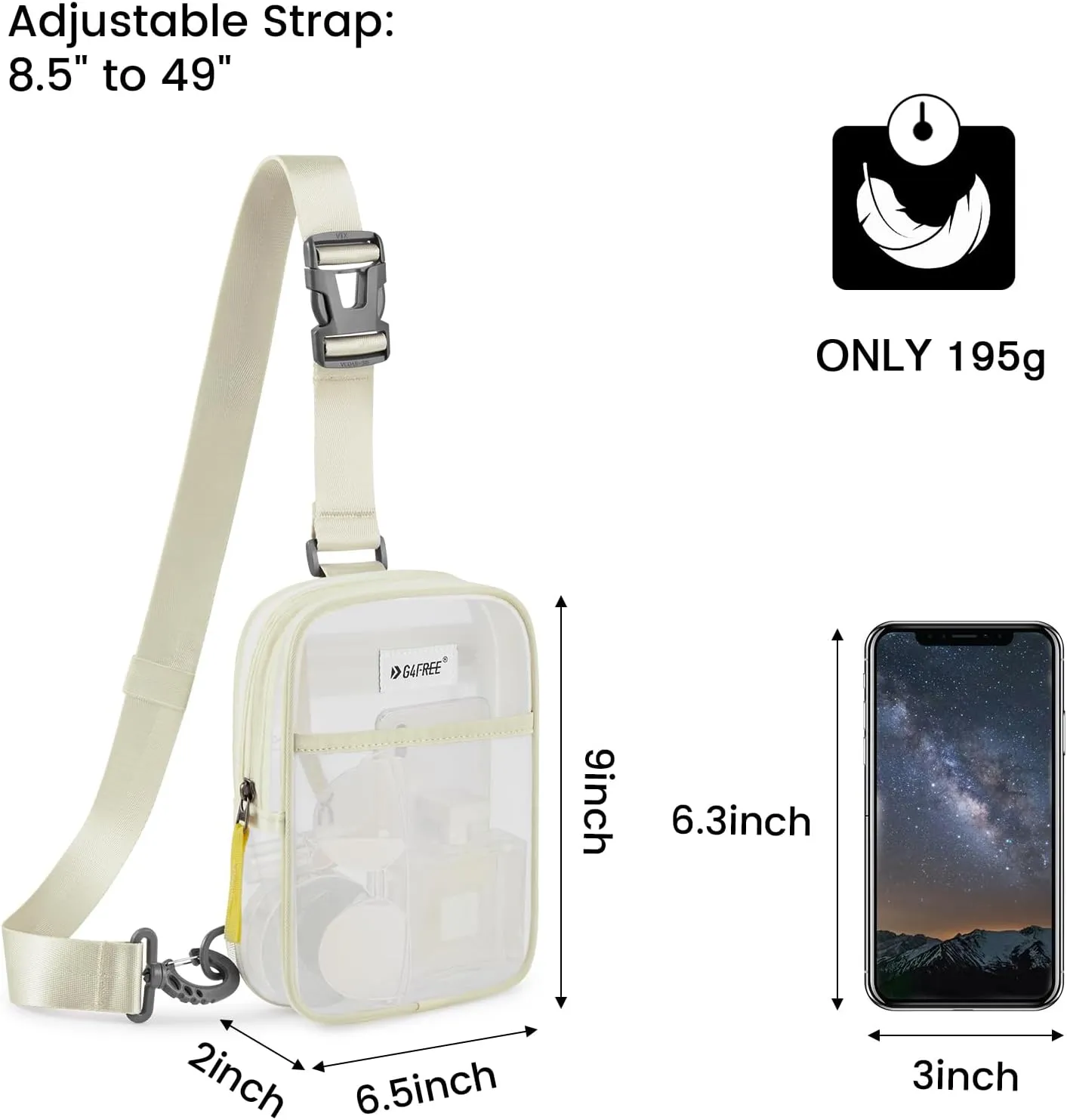 G4Free Clear Fanny pack, Mesh Sling bag Transparent Bag With Adjustable Strap Purse For Travel Festivals Sports Party
