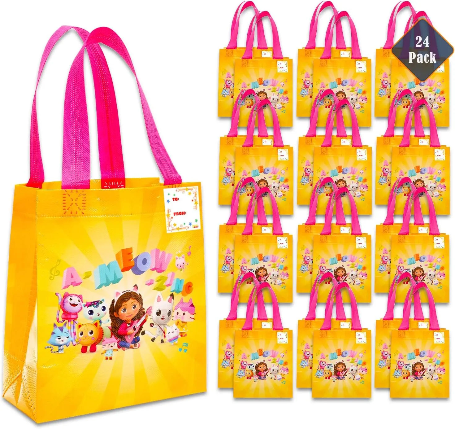 Gabby's Dollhouse Party Favor Bag Set – 24 Pack of 8" Gabby Party Goodie Bags for Kids Bulk Reusable Totes | Gabby's Dollhouse Birthday Party Supplies