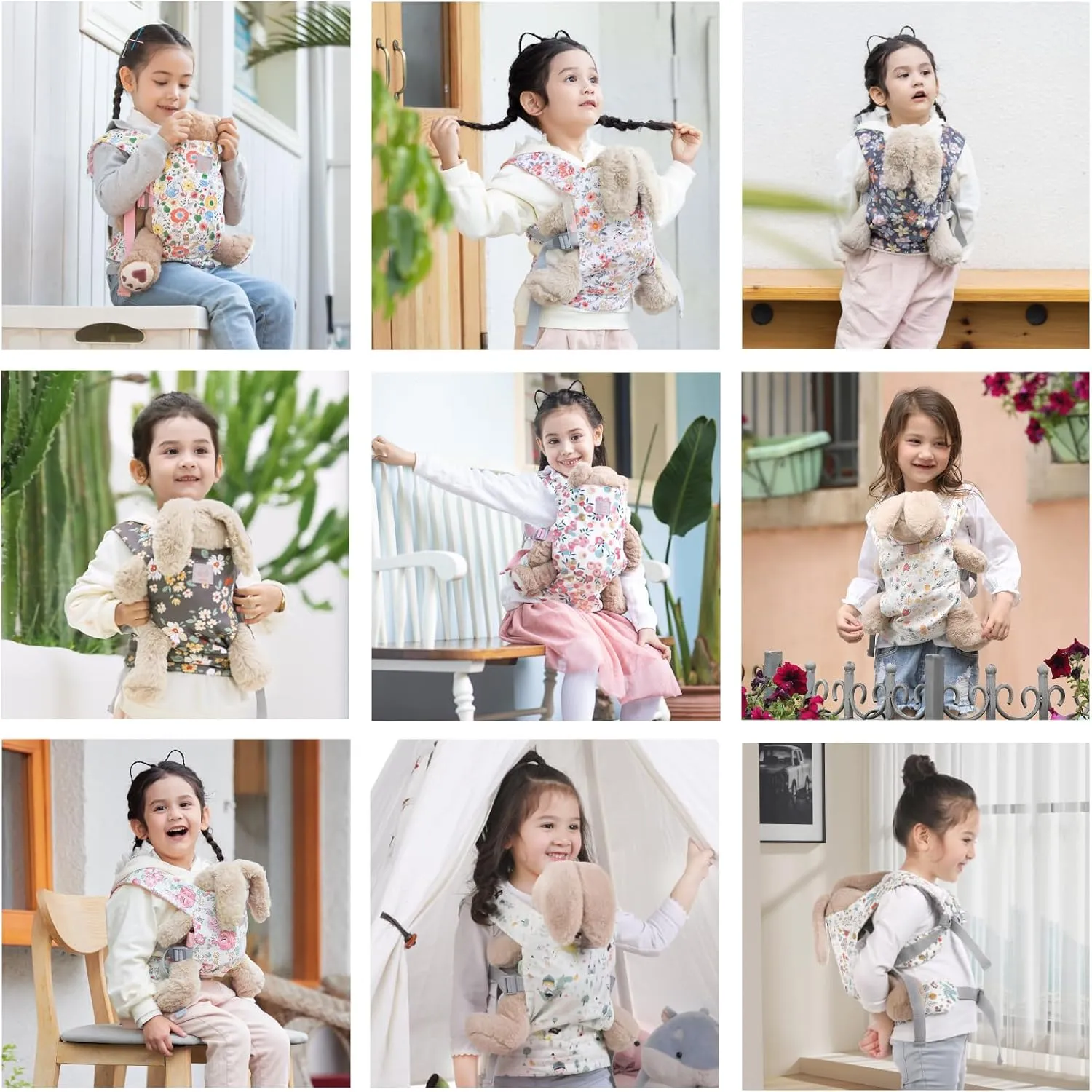 GAGAKU Doll Carrier Front and Back Soft Cotton Stuffed Animal Carriers for Baby - Rose Garden