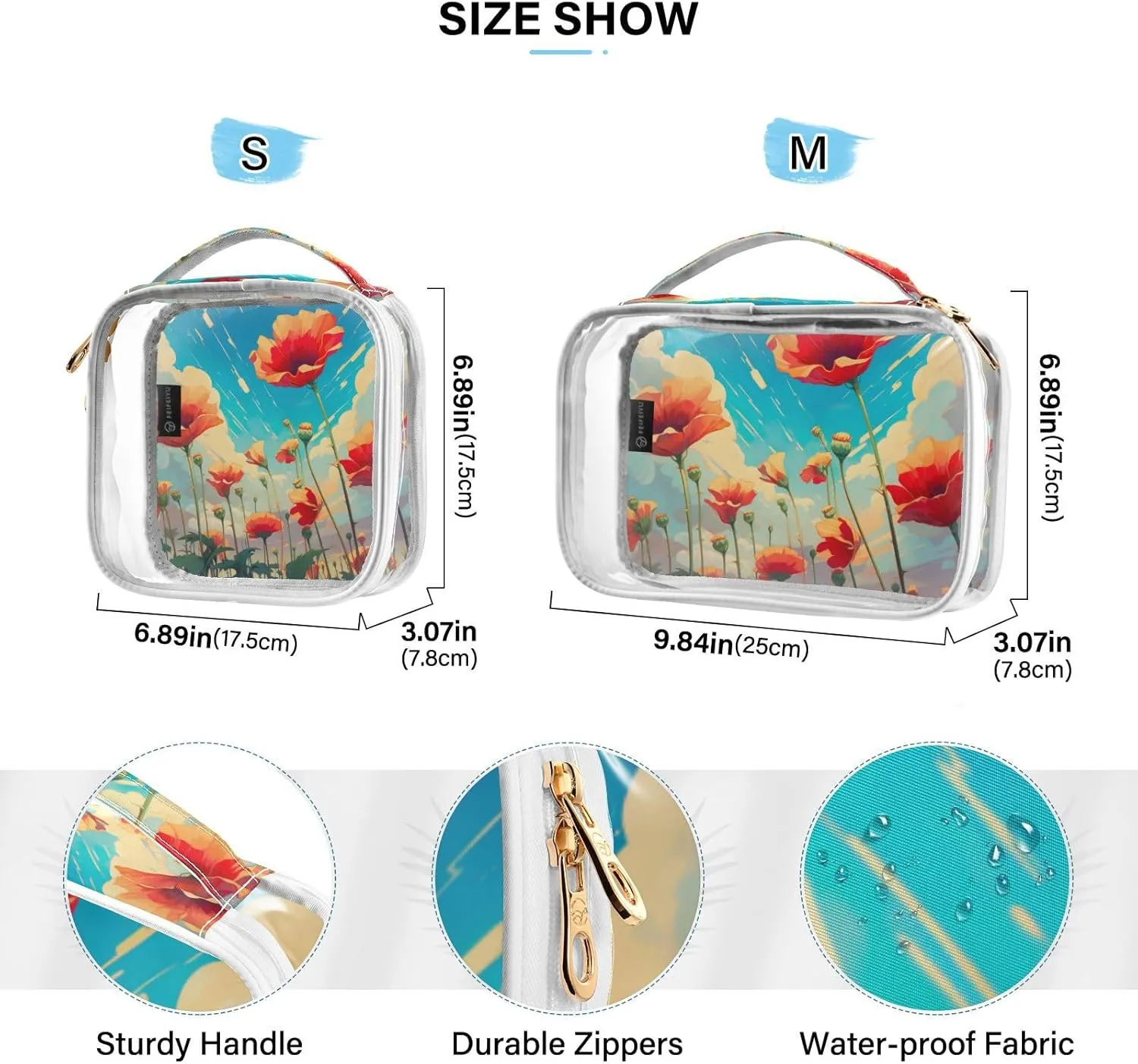 GAIGEO Bunch of Red Flowers Clear Travel Bag Tsa, Cosmetic Bags for Travel, Toiletry Bag for Women Traveling, 2 Pack