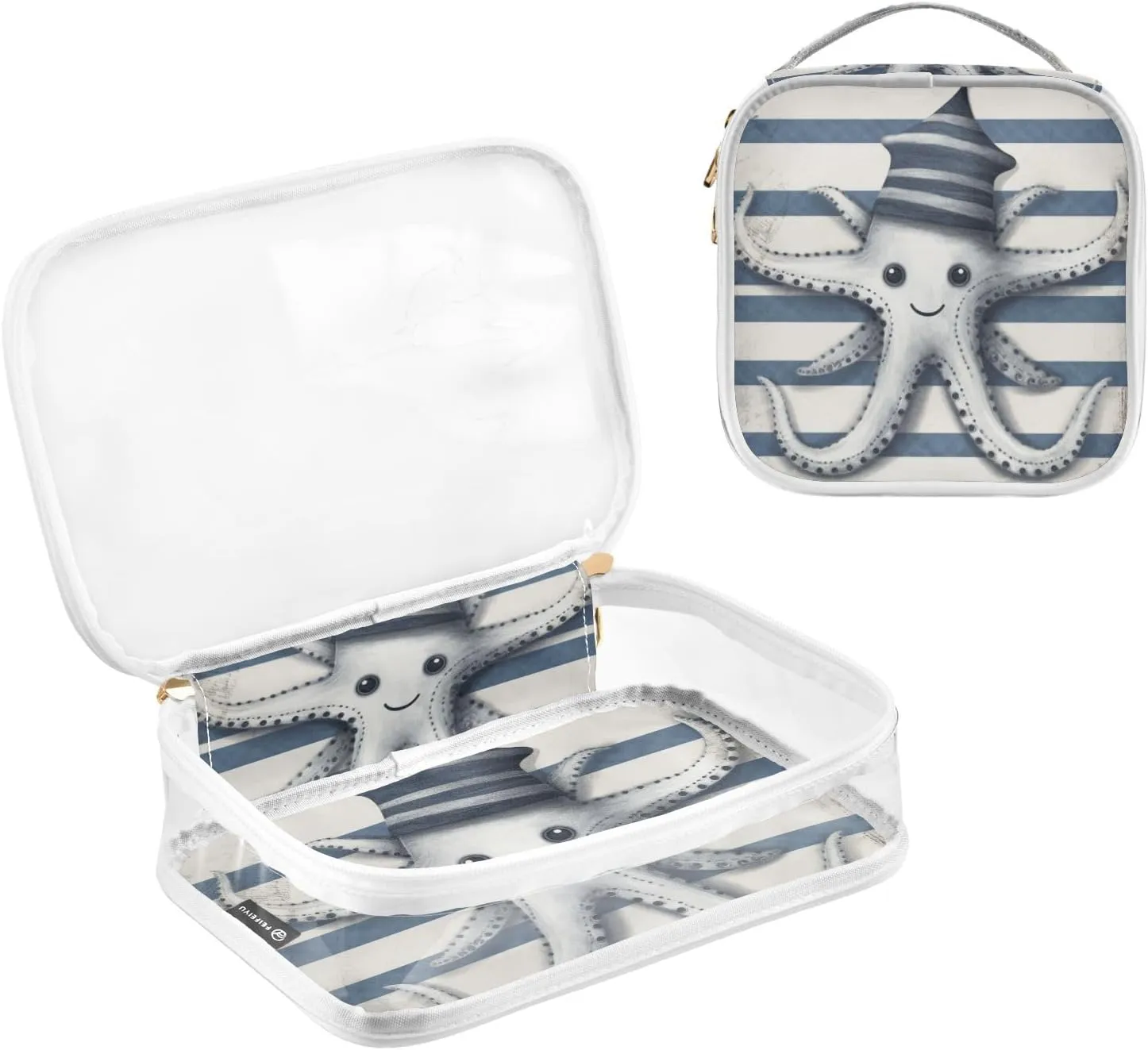 GAIGEO Cute Devilfish Stripes Vintage Nautical Planks 2 Pack Clear Makeup Bag Set, Cosmetic Travel Bag Set, Clear Toiletry Bags for Traveling