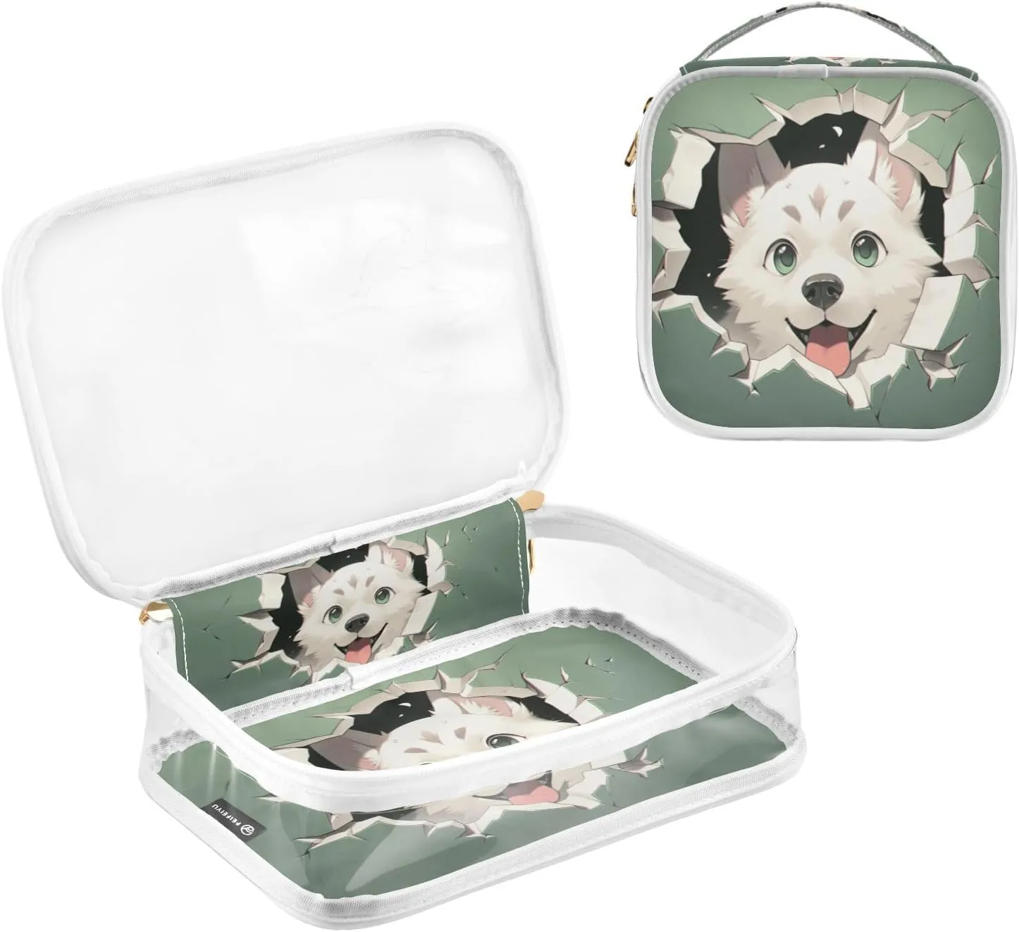 GAIGEO Cute Dog Behind Green Paper Travel Transparent Bag, Transparent Zipper Bag, Travel Accessories Bags, 2 Pack