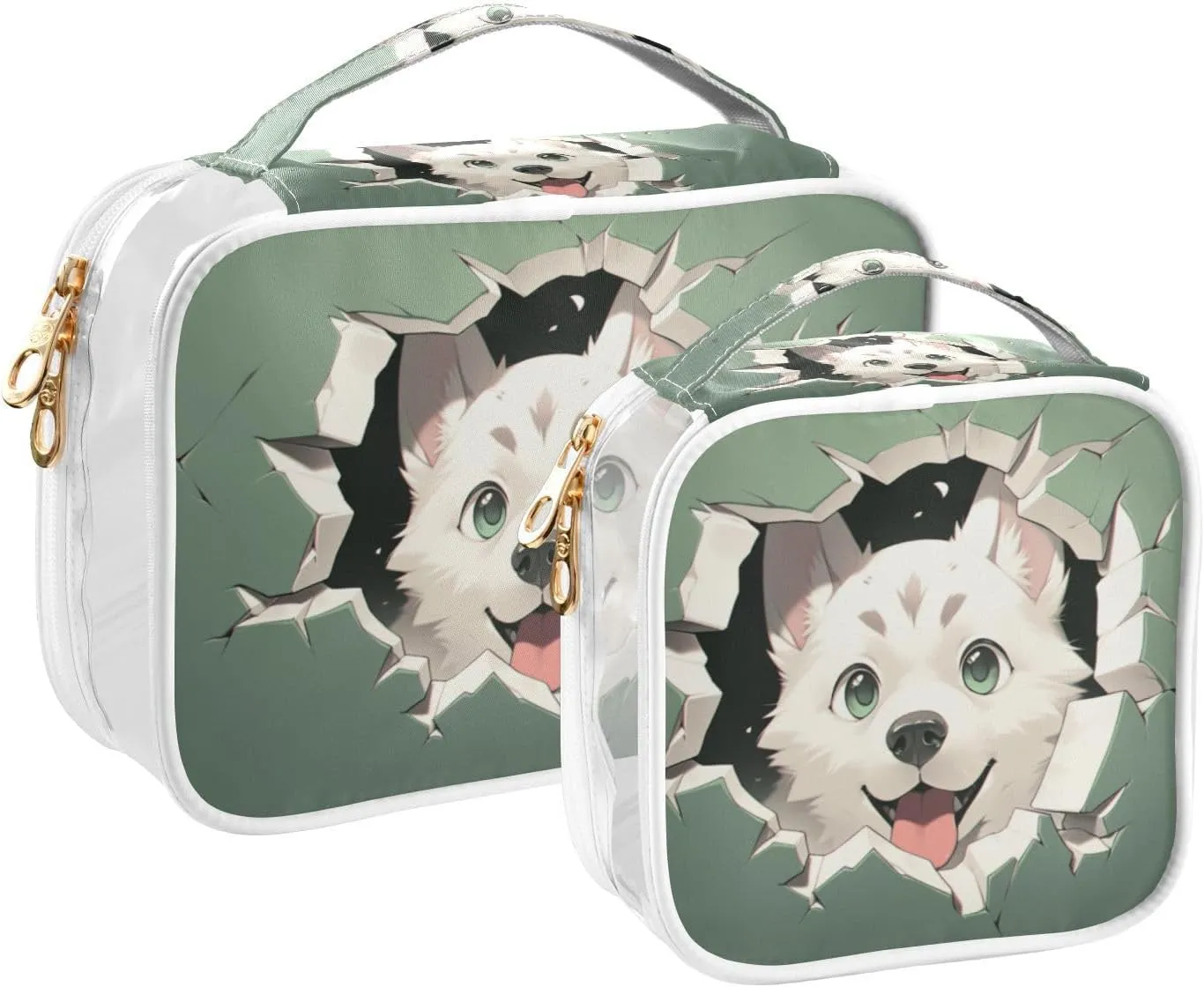 GAIGEO Cute Dog Behind Green Paper Travel Transparent Bag, Transparent Zipper Bag, Travel Accessories Bags, 2 Pack