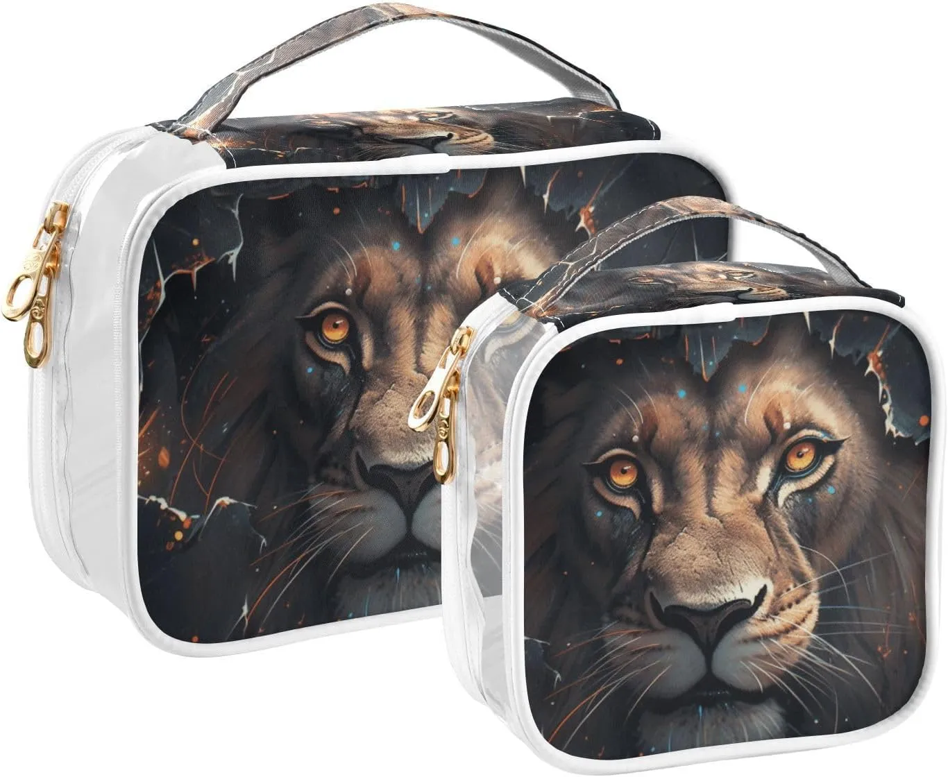 GAIGEO Ferocious Lion Behind Black Clear Toiletry Bag Set, Clear Cosmetic Bag with Handle, Toiletry Travel Bag for Women Clear, 2 Pack