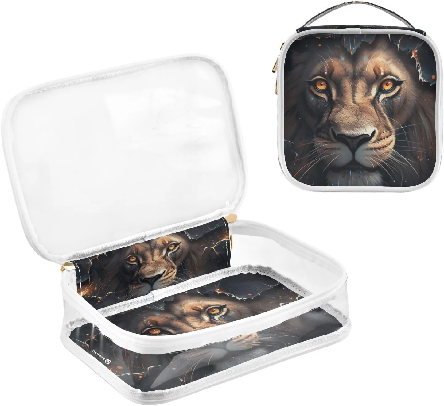 GAIGEO Ferocious Lion Behind Black Clear Toiletry Bag Set, Clear Cosmetic Bag with Handle, Toiletry Travel Bag for Women Clear, 2 Pack