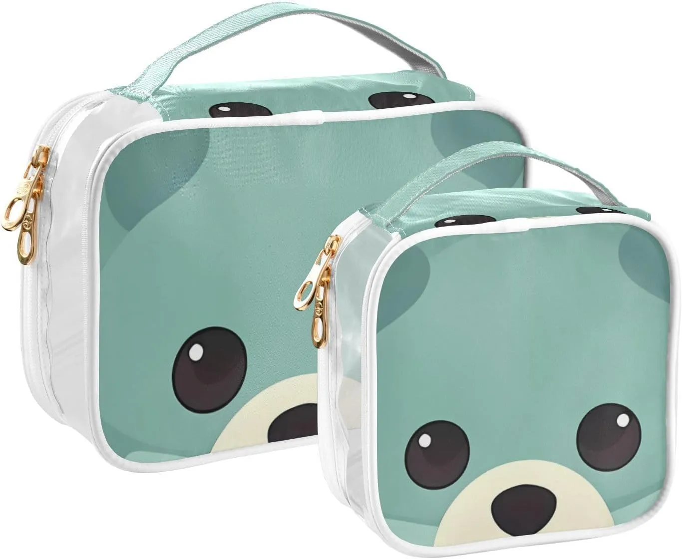 GAIGEO Green Cute Bear Clear Toiletry Bag Set, Clear Toiletry Bag, Travel Accessories Bags, 2 Pack