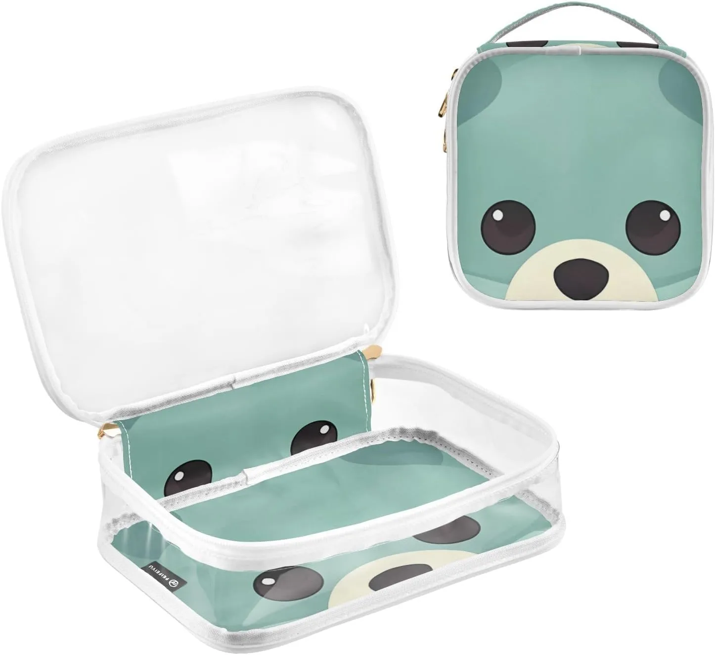 GAIGEO Green Cute Bear Clear Toiletry Bag Set, Clear Toiletry Bag, Travel Accessories Bags, 2 Pack