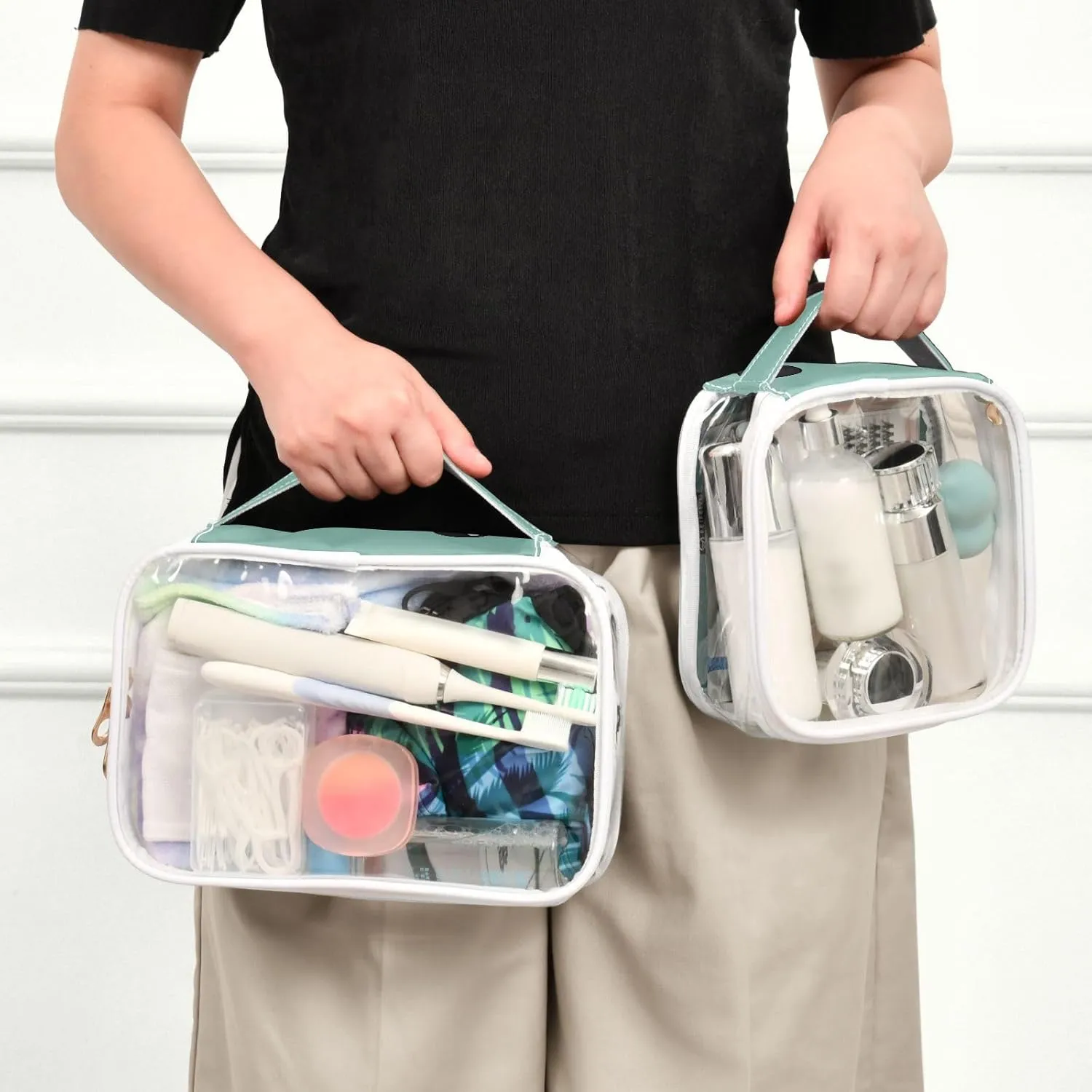 GAIGEO Green Cute Bear Clear Toiletry Bag Set, Clear Toiletry Bag, Travel Accessories Bags, 2 Pack