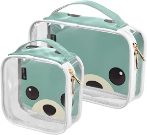 GAIGEO Green Cute Bear Clear Toiletry Bag Set, Clear Toiletry Bag, Travel Accessories Bags, 2 Pack