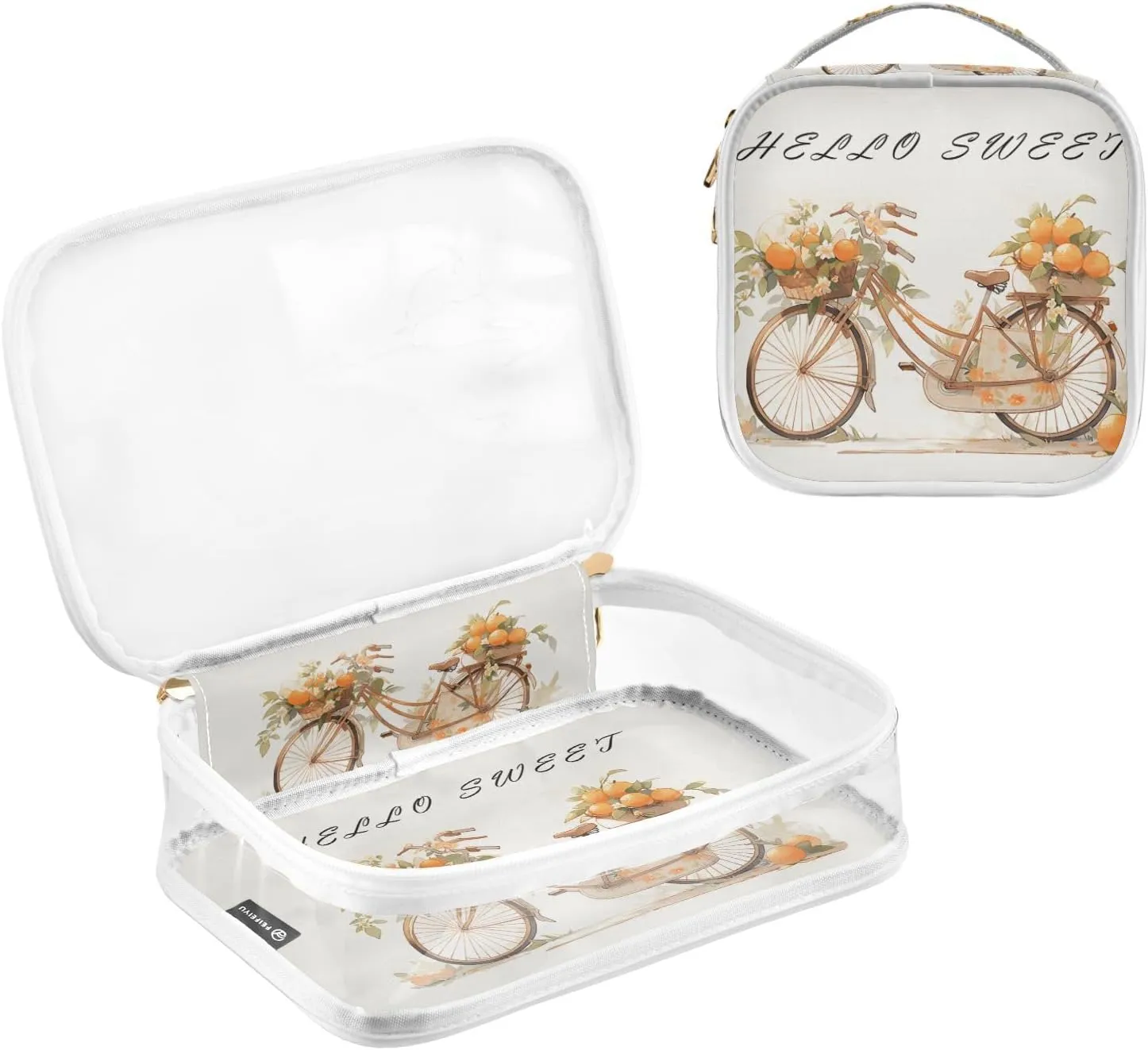 GAIGEO Hello Sweet Orange Bike 2 Pack Clear Makeup Bag Set, Clear Tolietries Bag, Toiletry Bag for Traveling