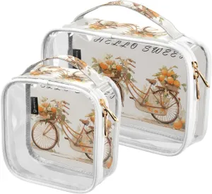 GAIGEO Hello Sweet Orange Bike 2 Pack Clear Makeup Bag Set, Clear Tolietries Bag, Toiletry Bag for Traveling