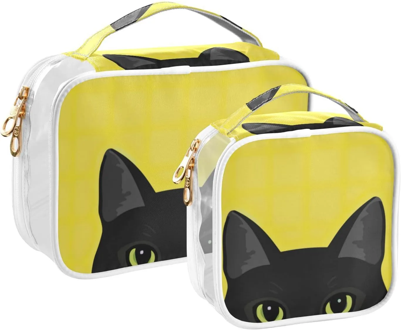 GAIGEO Probe Black Cat 2 Pack Clear Toiletry Bag Set, Reusable Travel Storage Bags Clear, Clear Bag for Travel