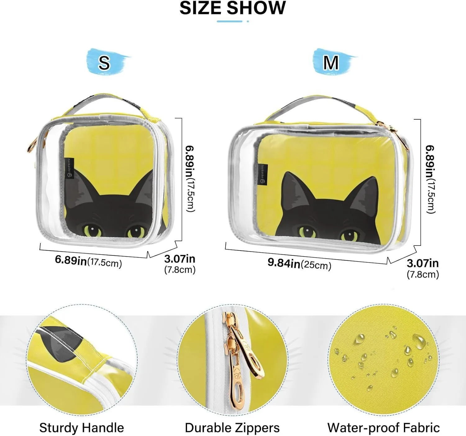 GAIGEO Probe Black Cat 2 Pack Clear Toiletry Bag Set, Reusable Travel Storage Bags Clear, Clear Bag for Travel