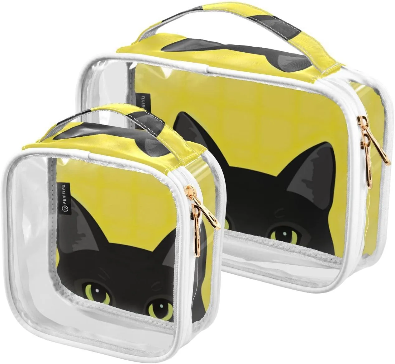 GAIGEO Probe Black Cat 2 Pack Clear Toiletry Bag Set, Reusable Travel Storage Bags Clear, Clear Bag for Travel