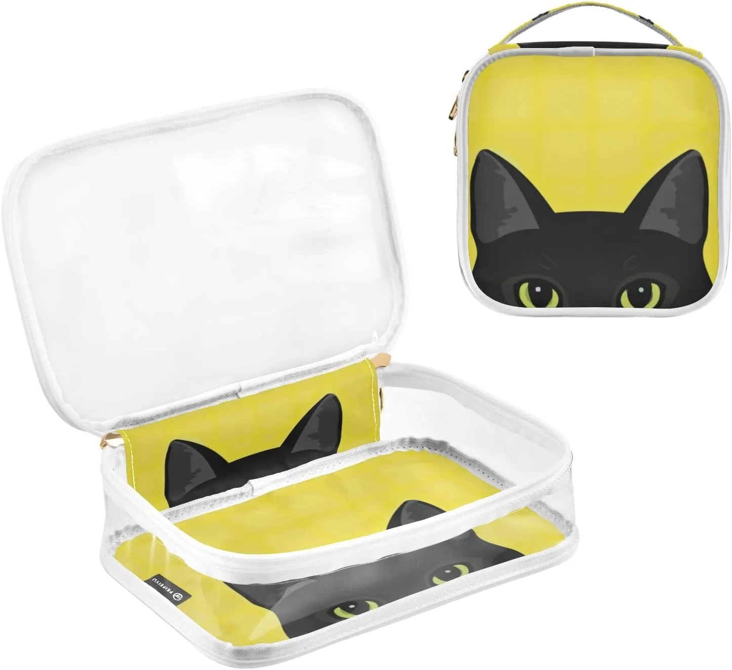 GAIGEO Probe Black Cat 2 Pack Clear Toiletry Bag Set, Reusable Travel Storage Bags Clear, Clear Bag for Travel