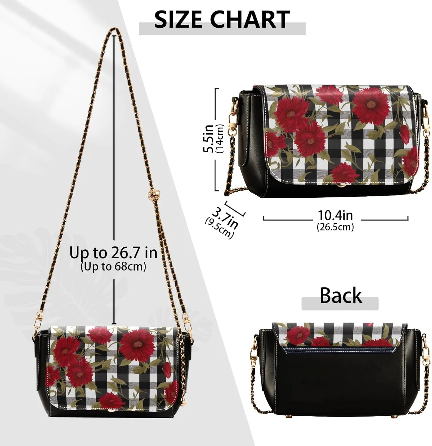 GAIGEO Red Pink Roses Print Leather Ladies Crossbody Bags, Leather Crossbody Bags for Women, Leather Shoulder Bag