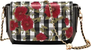 GAIGEO Red Pink Roses Print Leather Ladies Crossbody Bags, Leather Crossbody Bags for Women, Leather Shoulder Bag