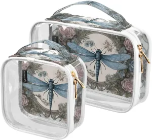 GAIGEO Vintage Rose Dragonfly Palace Carpet Clear Makeup Bag Set, Reusable Clear Travel Bags, Clear Make up Bags for Women, 2 Pack