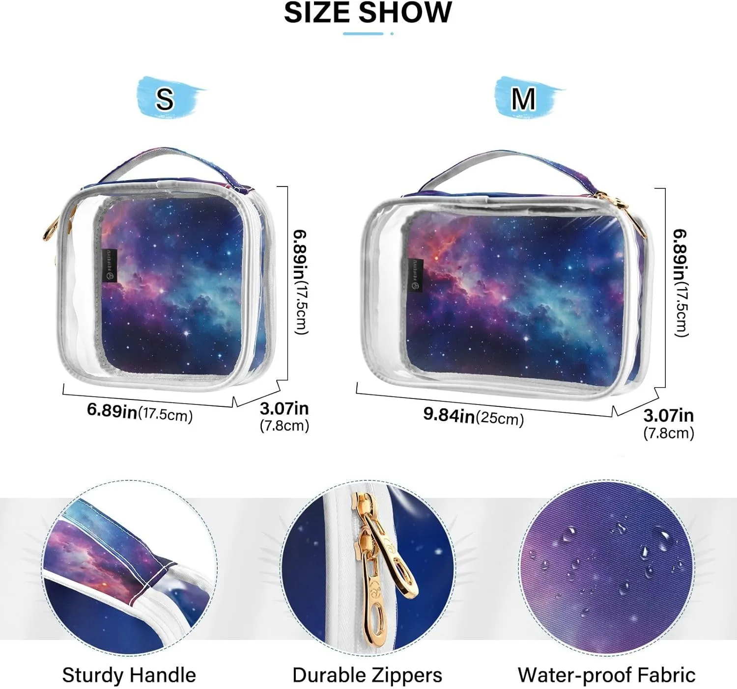 Galaxy 2 Pack Travel Transparent Bag, Clear Toiletry Makeup Bag, Clear Toiletries Bag for Travel