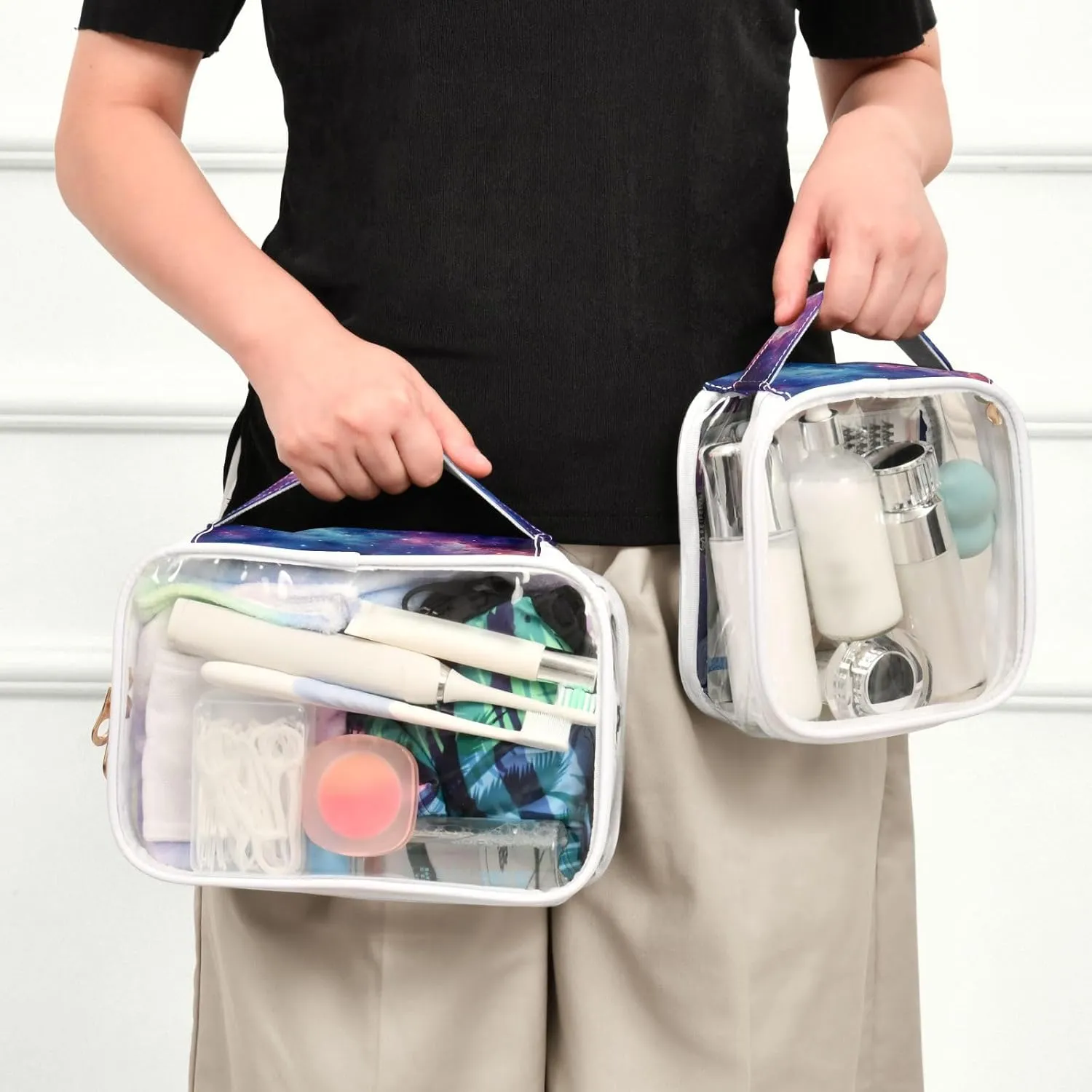 Galaxy 2 Pack Travel Transparent Bag, Clear Toiletry Makeup Bag, Clear Toiletries Bag for Travel