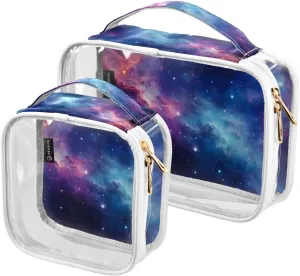 Galaxy 2 Pack Travel Transparent Bag, Clear Toiletry Makeup Bag, Clear Toiletries Bag for Travel