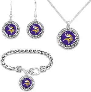 Game Day Outfitters NFL 3 Piece Jewelry Set- Necklace, Bracelet, and Earrings Collection- NFL Emblem Pendant with Bling Rhinestones- Ideal NFL Logo Gift Set for Women, Girlfriend, BFF