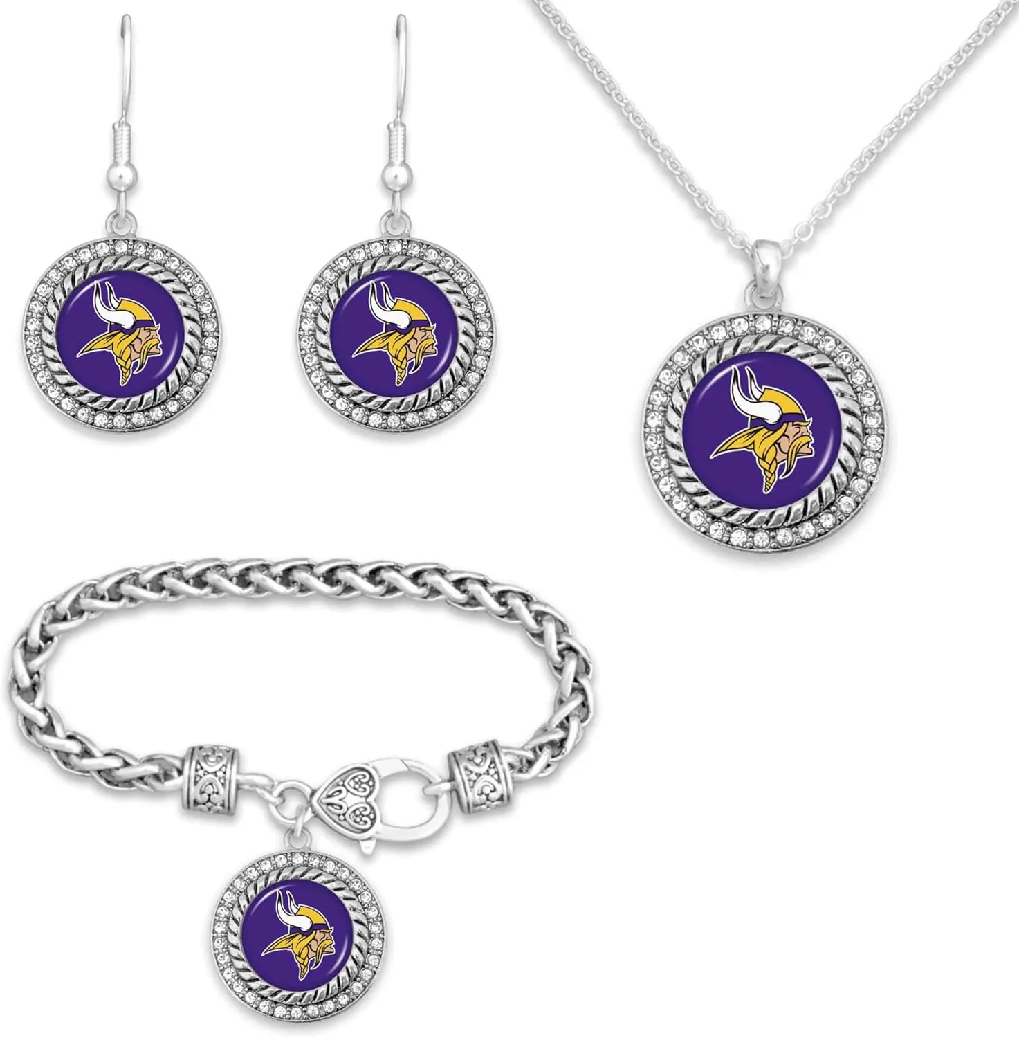 Game Day Outfitters NFL 3 Piece Jewelry Set- Necklace, Bracelet, and Earrings Collection- NFL Emblem Pendant with Bling Rhinestones- Ideal NFL Logo Gift Set for Women, Girlfriend, BFF