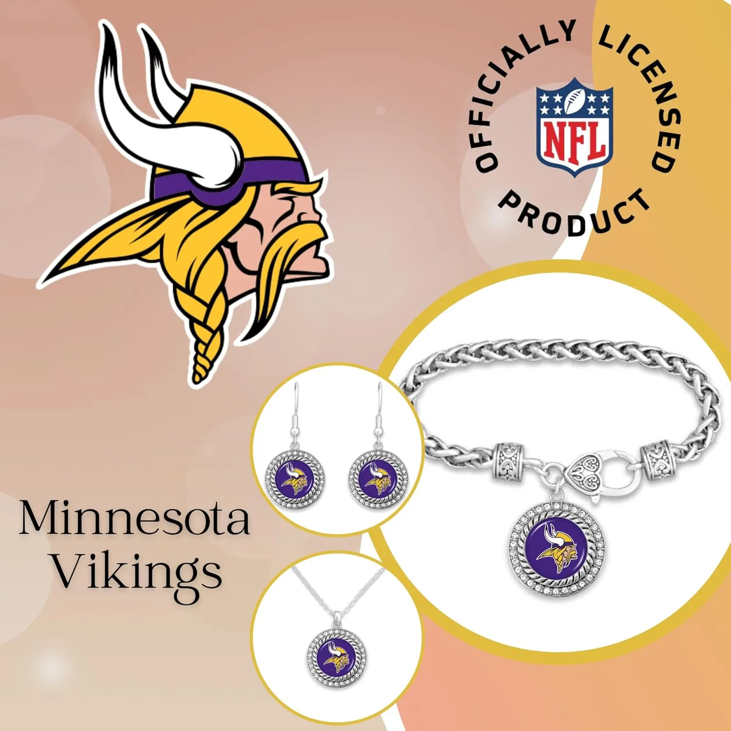 Game Day Outfitters NFL 3 Piece Jewelry Set- Necklace, Bracelet, and Earrings Collection- NFL Emblem Pendant with Bling Rhinestones- Ideal NFL Logo Gift Set for Women, Girlfriend, BFF