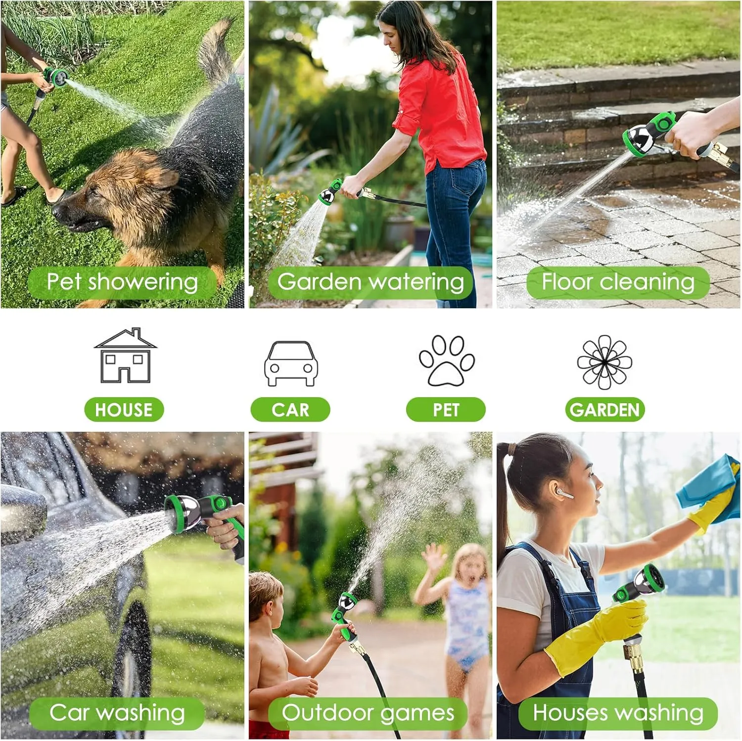 Garden Hose 50 ft, NON-EXPANDABLE Ultra Lightweight & Flexible Water Hose With 10-Pattern Spray Nozzle, Kink-Resistant, Leak-Proof, 3750D High-Density Fabric & Shut-Off Valve, Hose Straps