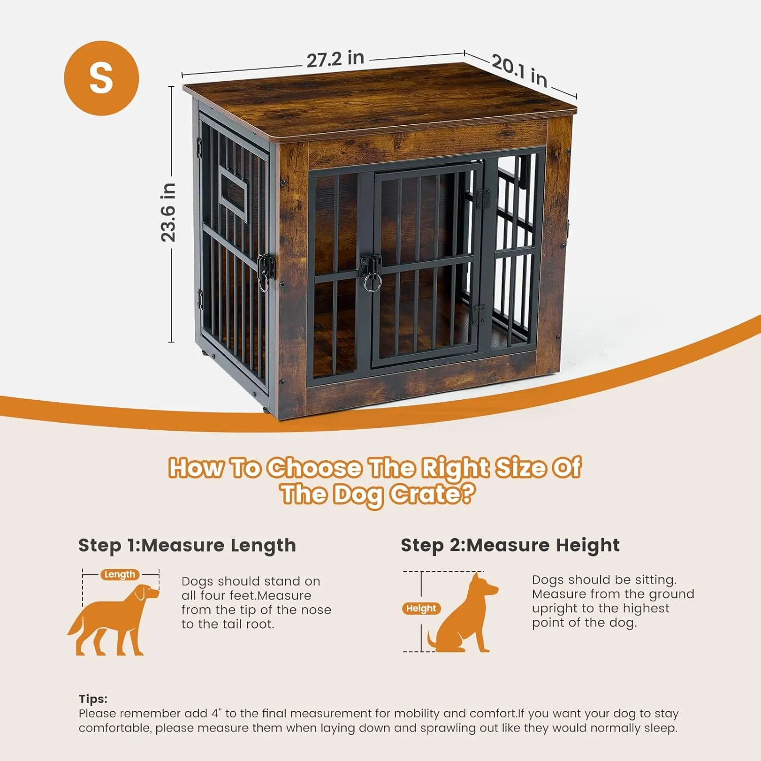 Gardner Pet Dog Crate Furniture for Small Dogs, 27.2 Inch Dog Kennel Indoor, Wooden Dog Cage End Table, Heavy Duty Dog Crate, Rustic Brown