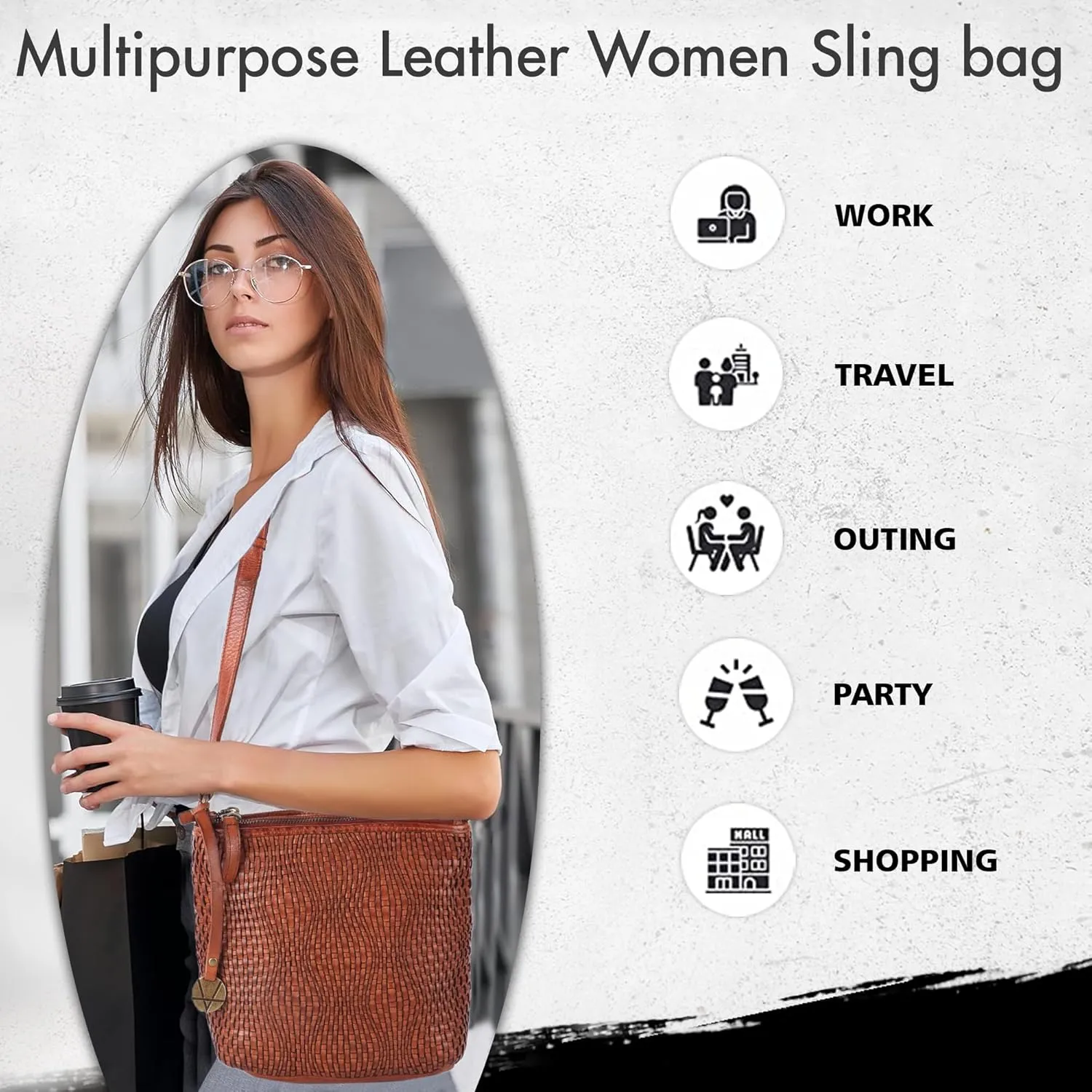 Genuine Leather Crossbody Sling Bag for Women - Trendy Casual Office Bag with Adjustable Strap