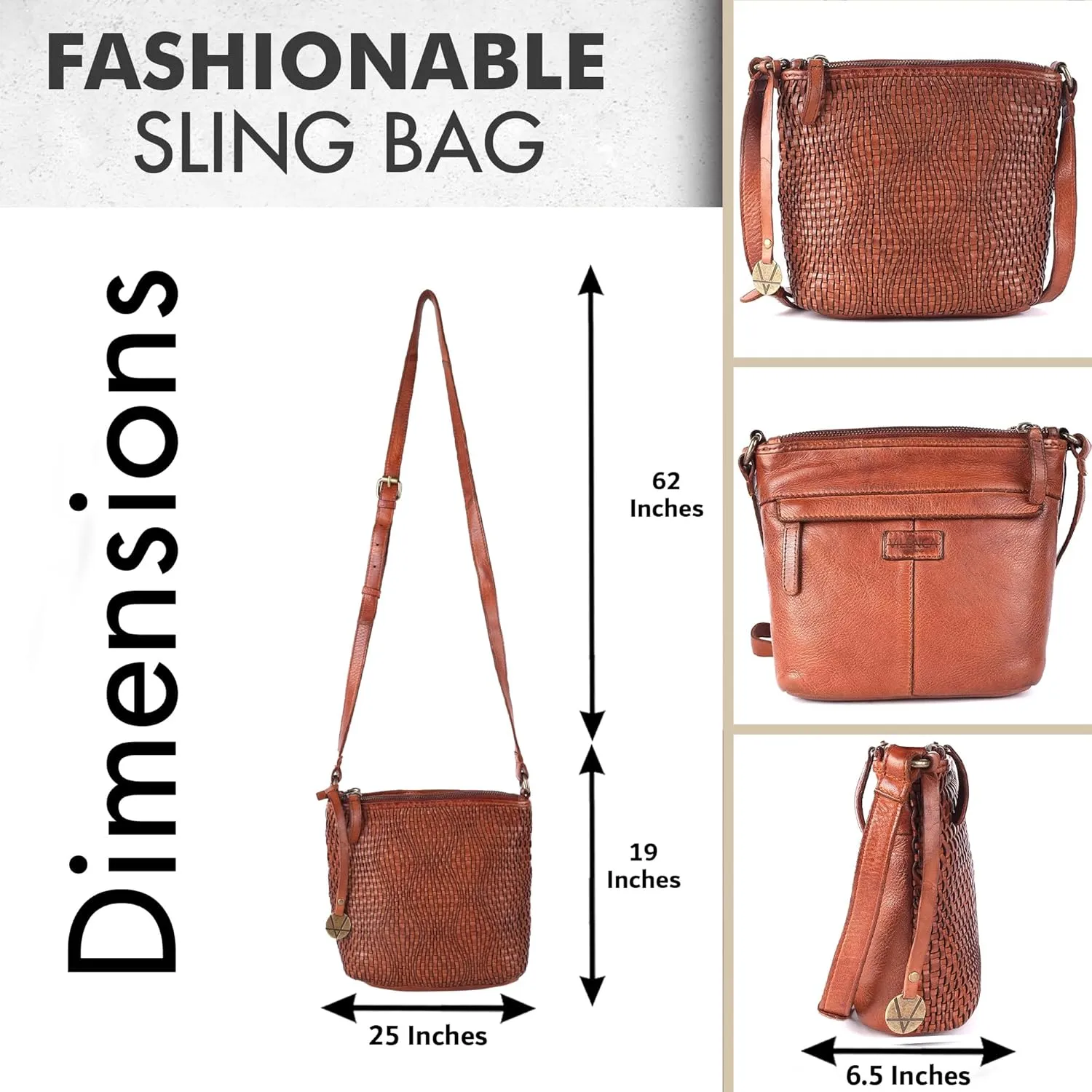 Genuine Leather Crossbody Sling Bag for Women - Trendy Casual Office Bag with Adjustable Strap