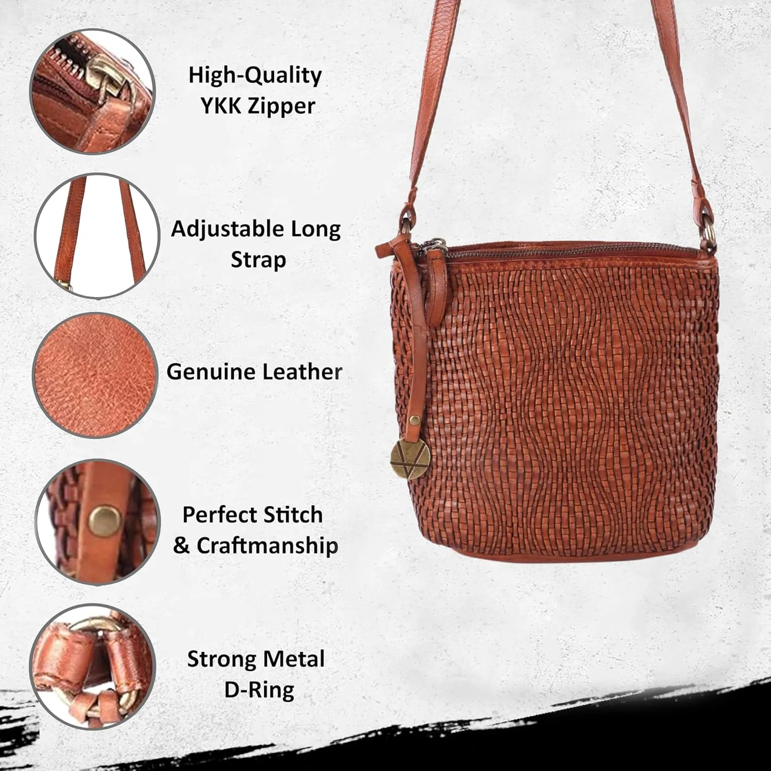 Genuine Leather Crossbody Sling Bag for Women - Trendy Casual Office Bag with Adjustable Strap