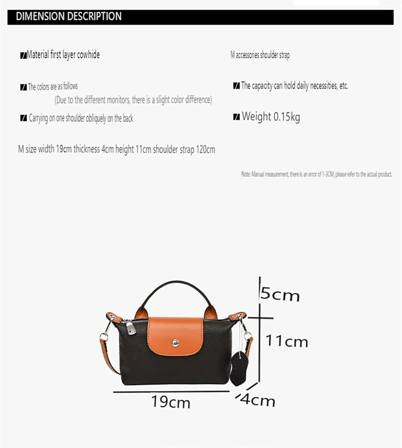 Genuine Leather Shoulder Crossbody Bag, Mini Light Luxury Women's Handbag, Shoulder Bag (Black)