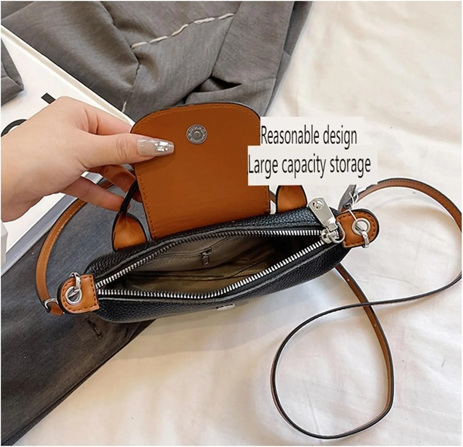Genuine Leather Shoulder Crossbody Bag, Mini Light Luxury Women's Handbag, Shoulder Bag (Black)