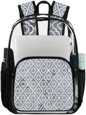 Geometric Texture Modern Clear Backpack Stadium Approved Heavy Duty Transparent Backpack for Women Men Large PVC See Through Bag for Sports Event Concert Festival Work Travel