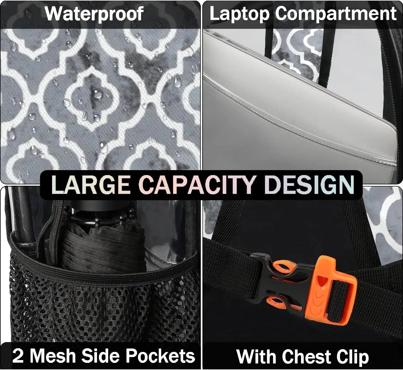 Geometric Texture Modern Clear Backpack Stadium Approved Heavy Duty Transparent Backpack for Women Men Large PVC See Through Bag for Sports Event Concert Festival Work Travel