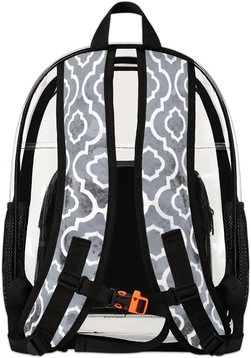 Geometric Texture Modern Clear Backpack Stadium Approved Heavy Duty Transparent Backpack for Women Men Large PVC See Through Bag for Sports Event Concert Festival Work Travel