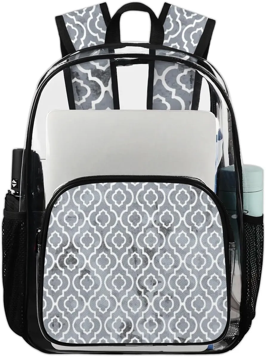 Geometric Texture Modern Clear Backpack Stadium Approved Heavy Duty Transparent Backpack for Women Men Large PVC See Through Bag for Sports Event Concert Festival Work Travel