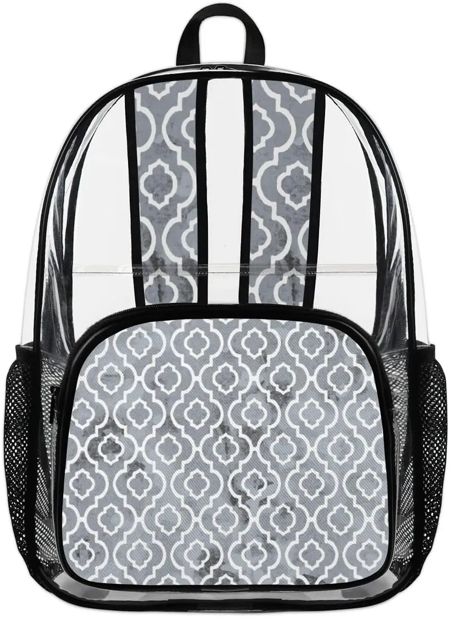 Geometric Texture Modern Clear Backpack Stadium Approved Heavy Duty Transparent Backpack for Women Men Large PVC See Through Bag for Sports Event Concert Festival Work Travel