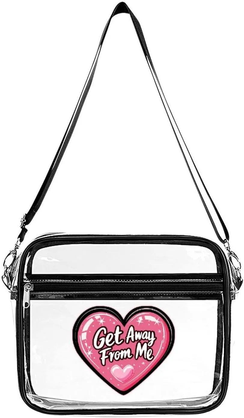 Get Away from Me Large Clear Stadium Bag Clear Mini Messenger Bags with 2 Compartments Crossbody Bag