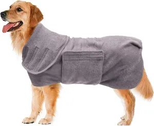 Geyecete Dog Drying Coat -Dry Fast Dog Bag - Dog Bathrobe Towel - Microfibre Fast Drying Super Absorbent Pet Dog Cat Bath Robe Towel,Luxuriously Soft-Gray-M, Medium