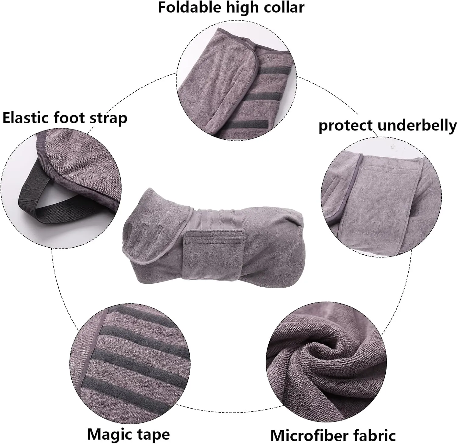 Geyecete Dog Drying Coat -Dry Fast Dog Bag - Dog Bathrobe Towel - Microfibre Fast Drying Super Absorbent Pet Dog Cat Bath Robe Towel,Luxuriously Soft-Gray-M, Medium