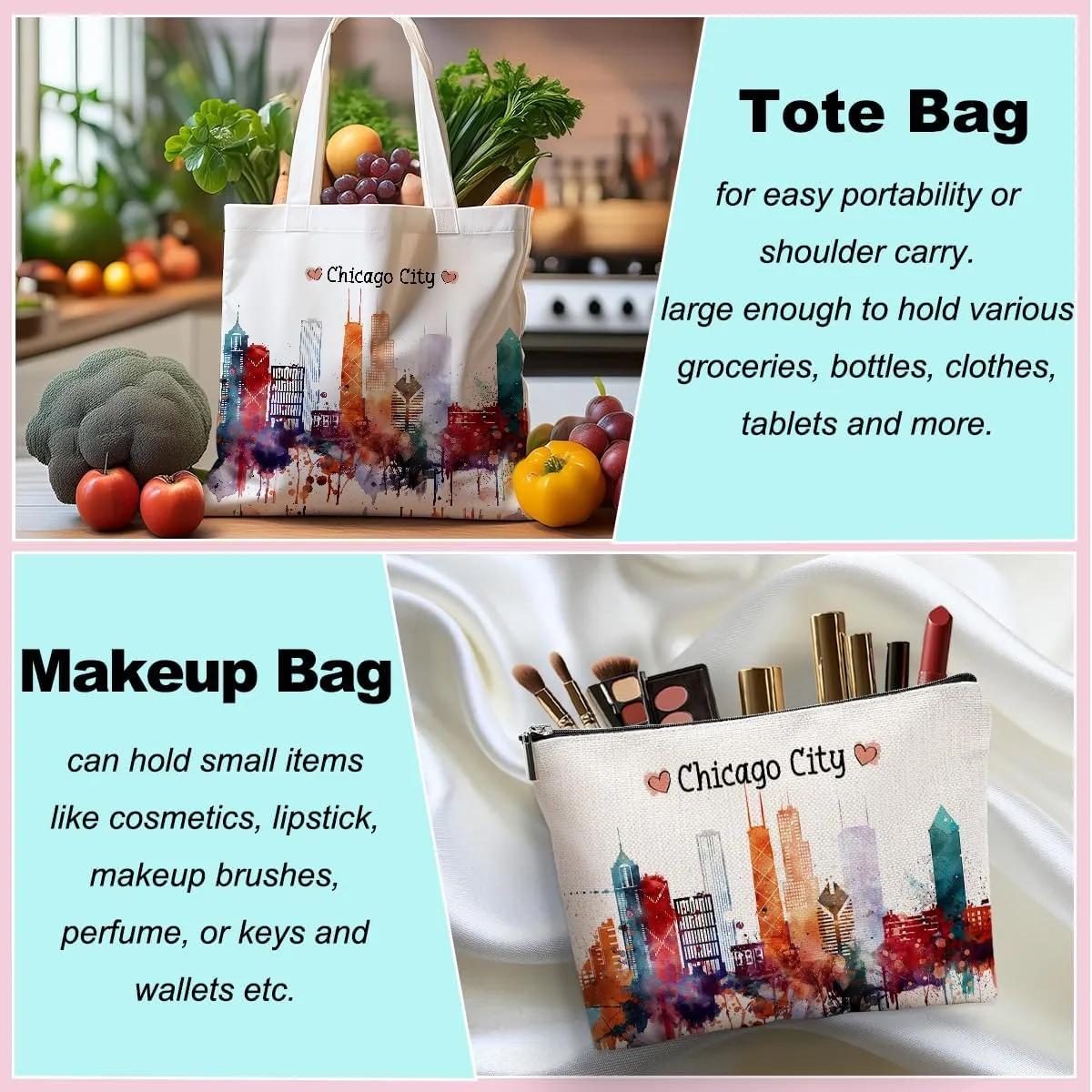 Girls Weekend Chicago Italy Las Vegas Los Angeles Nashville New York Paris Travel Gifts Tote Bag and Makeup Bag