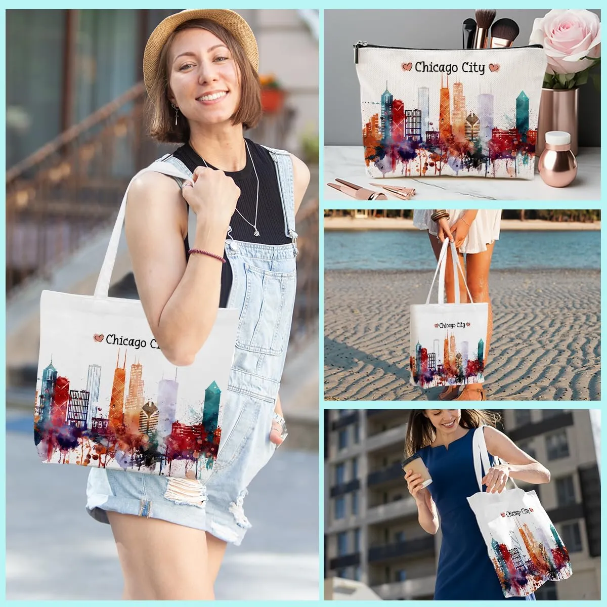 Girls Weekend Chicago Italy Las Vegas Los Angeles Nashville New York Paris Travel Gifts Tote Bag and Makeup Bag
