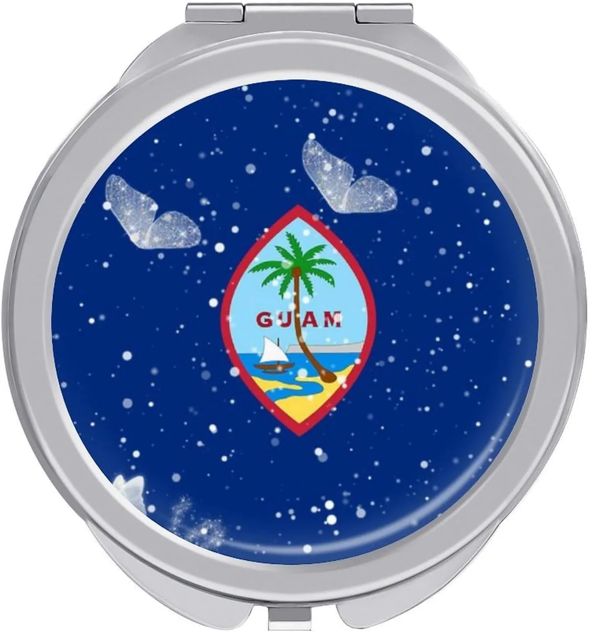 Glittering Butterfly Guam Compact Mirror Pocket Mirror Portable Mini Makeup Mirror Handheld Double-Sided Magnifying