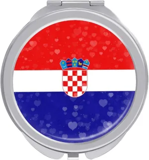Glittering Heart Croatia Compact Mirror Pocket Mirror Portable Mini Makeup Mirror Handheld Double-Sided Magnifying